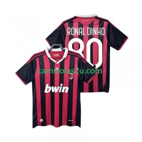 Camisolas de futebol AC Milan RONALDINHO 80 2009 2010 Retro Equipamento Principal Manga Curta